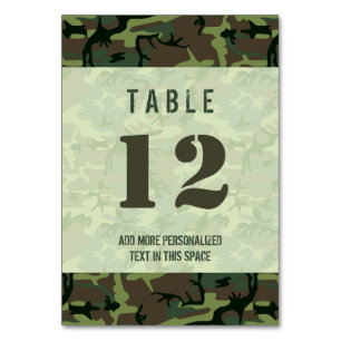 Numéro De Table Camouflage Vert Brown Camo Motif Personnalisé