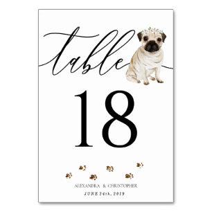 Numéro De Table Carlin Chien chiot Mariage Calligraphie Signature