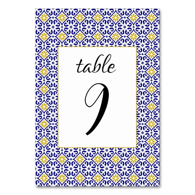 Numéro De Table Carreaux portugais Mariage méditerranéen bleu (Par défaut)