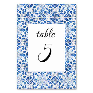 Numéro De Table Carreaux portugais Mariage méditerranéen bleu
