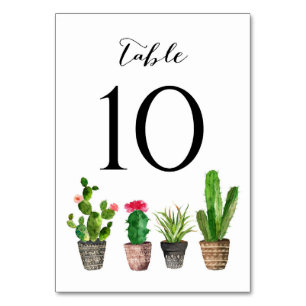 Numéro de table carte 10 succulentes aquarelle Boh