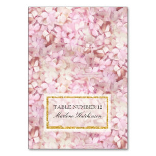 Numéro de table Carte de place Pink Hydrangeas Gol