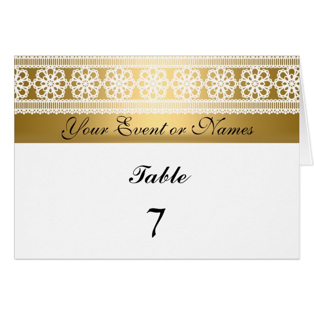Numéro de Table Carte de Repas Or Blanc (Devant horizontal)