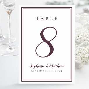 Numéro De Table Cassis violet Mariage moderne simple chic