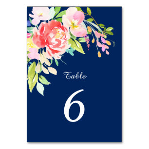 Numéro De Table Cattails et Floral sur Mariage bleu marine