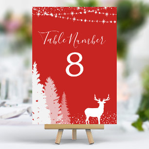 Numéro De Table Cerf Bois Rustique Rouge Hiver