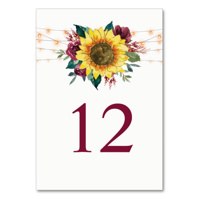 Numéro De Table Chaîne de tournesol illumine Mariage floral rustiq (Par défaut)
