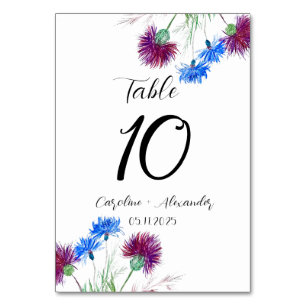 Numéro De Table Chardon violet Floral écossais Rustique Mariage