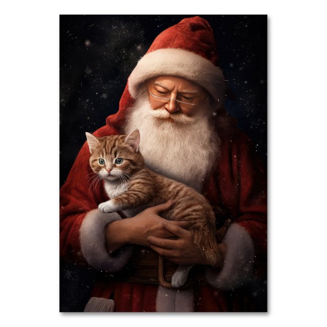 Numéro De Table Chat abyssinien avec Noël Festif du Père Noël (Dos)