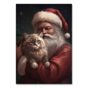 Numéro De Table Chat de Sibérie avec Noël Festif du Père Noël