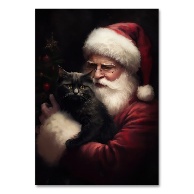Numéro De Table Chat noir avec Noël Festif du Père Noël (Par défaut)