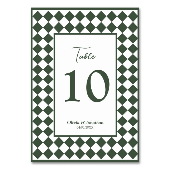 Numéro De Table Checkered Simple Modern Dark Green Wedding (Par défaut)