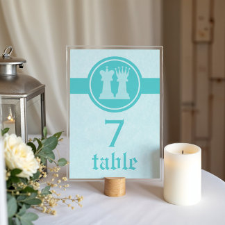 Numéro De Table Chess King and Queen Wedding Table Card, Aqua