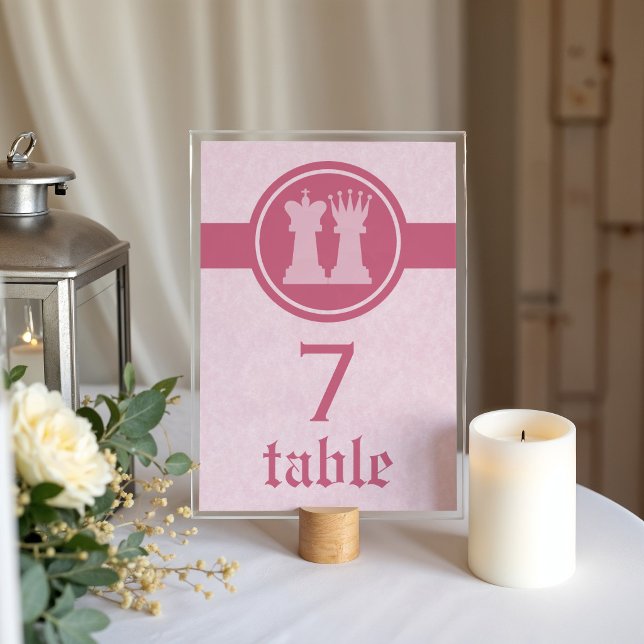 Numéro De Table Chess King and Queen Wedding Table Card, Pink (Pink Chess King and Queen Wedding Table Card)
