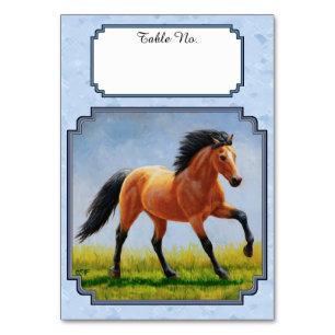 Numéro De Table Cheval Buckskin courant bleu clair