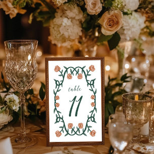 Numéro De Table Chic cadre Rose élégant Botanique Floral VertRose