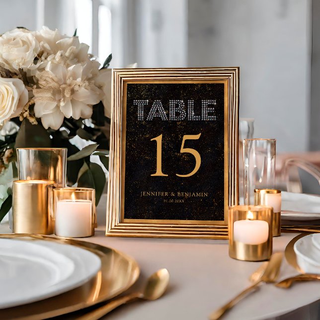 Numéro De Table Chic Diamonds Black et Gold Spected Mariage (Créateur téléchargé)