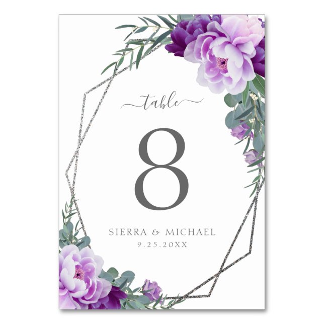 Numéro De Table Chic Elegant Floral Purple & Silver Mariage (Par défaut)