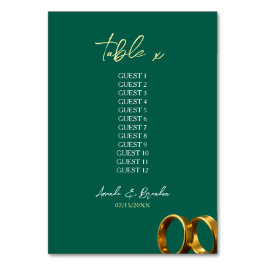 Numéro De Table Chic Emerald Green Gold Rings Mariage