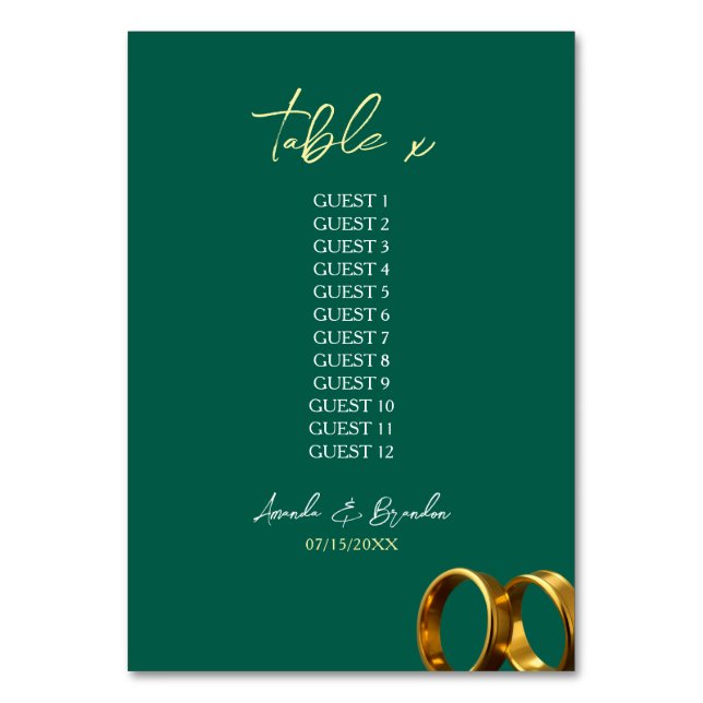 Numéro De Table Chic Emerald Green Gold Rings Mariage (Par défaut)