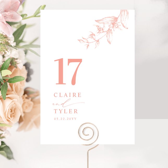 Numéro De Table Chic, minimaliste Mariage botanique rose pâle (Créateur téléchargé)