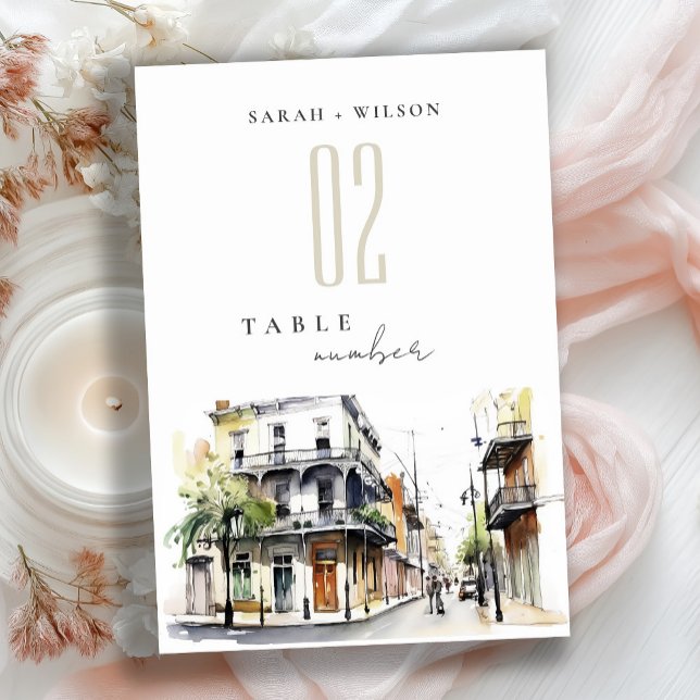 Numéro De Table Chic New Orleans Louisiana Mariage aquarelle (Créateur téléchargé)