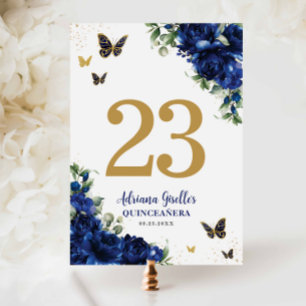 Numéro De Table Chic Royal Bleu Floral Or Quinceañera Douze 16