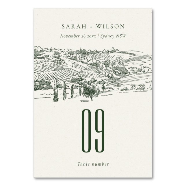 Numéro De Table Chic Rustic Green Winery Mariage de croquis (Par défaut)