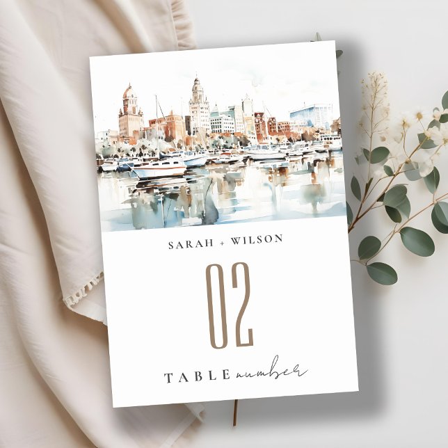 Numéro De Table Chic Tampa Floride Skyline Mariage d'aquarelle (Créateur téléchargé)