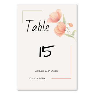 Numéro De Table Chic Vert Sauge Doux et Fleurs de Péché Mariage Ta