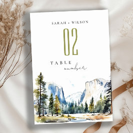 Numéro De Table Chic Yosemite National Park CA Watercolor Mariage