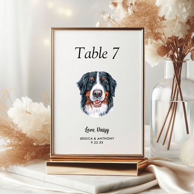 Numéro De Table Chien de mariage à l'aquarelle simple moderne (Créateur téléchargé)