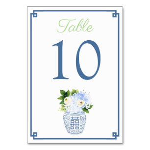 Numéro De Table Chinoiserie Chartreuse Green Navy Blue Mariage