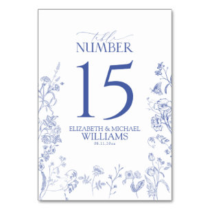 Numéro De Table Chinoiserie French Blue Victorian Floral Réception