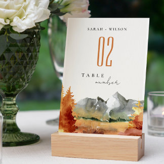 Numéro De Table Chute Rouille Orange Mountain Trees Mariage de feu
