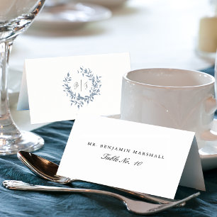 Numéro De Table Cimetière bleu Dusty Monogram Mariage Place Card