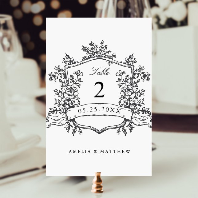 Numéro De Table Cimier floral classique Mariage noir et blanc (Créateur téléchargé)