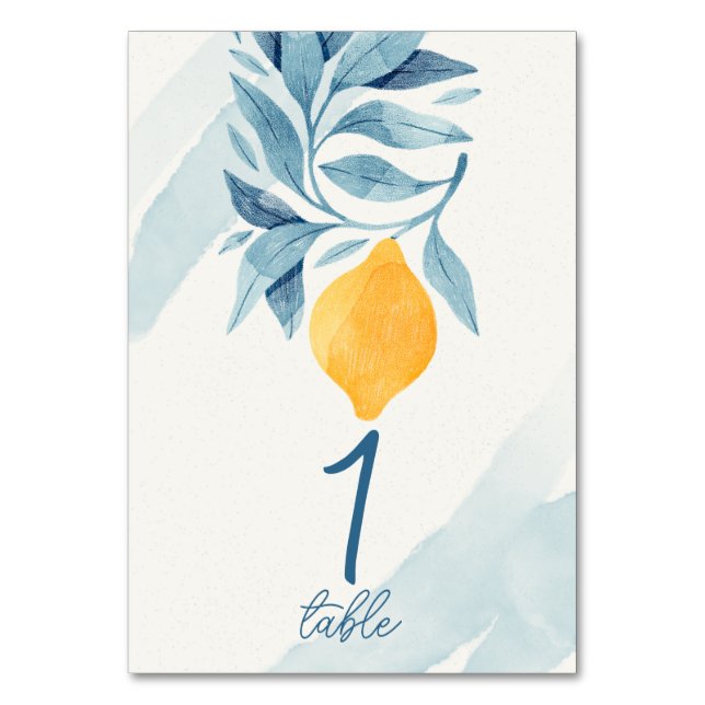 Numéro De Table Citron avec illustration botanique feuille bleue (Par défaut)