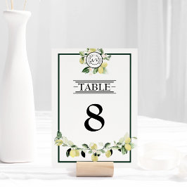 Numéro De Table Citron Jardin Monogramme Mariage blanc