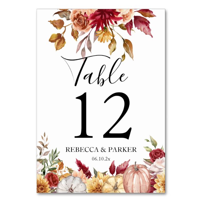 Numéro De Table Citrouille fleurs d'automne Mariage personnalisé (Par défaut)