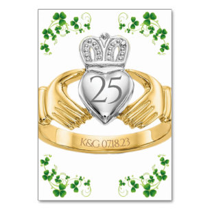 Numéro De Table Claddagh Anneau Mariage Initiales et Shamrocks Tab