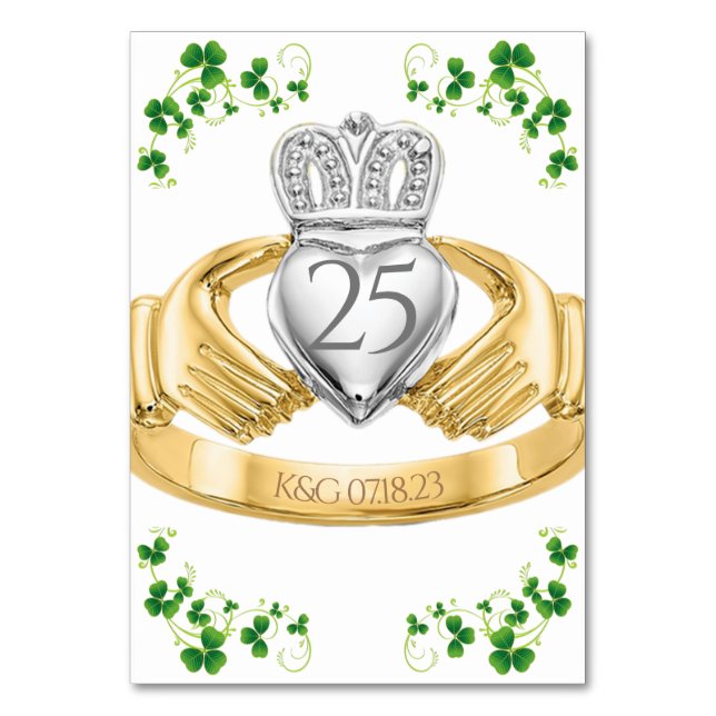 Numéro De Table Claddagh Anneau Mariage Initiales et Shamrocks Tab (Par défaut)