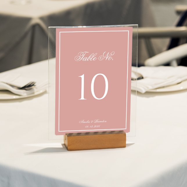 Numéro De Table Classic Dusty Rose & White Border Script Wedding (Créateur téléchargé)