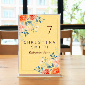 Numéro De Table Classic Elegant Floral Aquarelle Parti de retraite