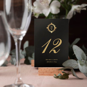Numéro De Table Classic Elegant Monogram Mariage Black Gold