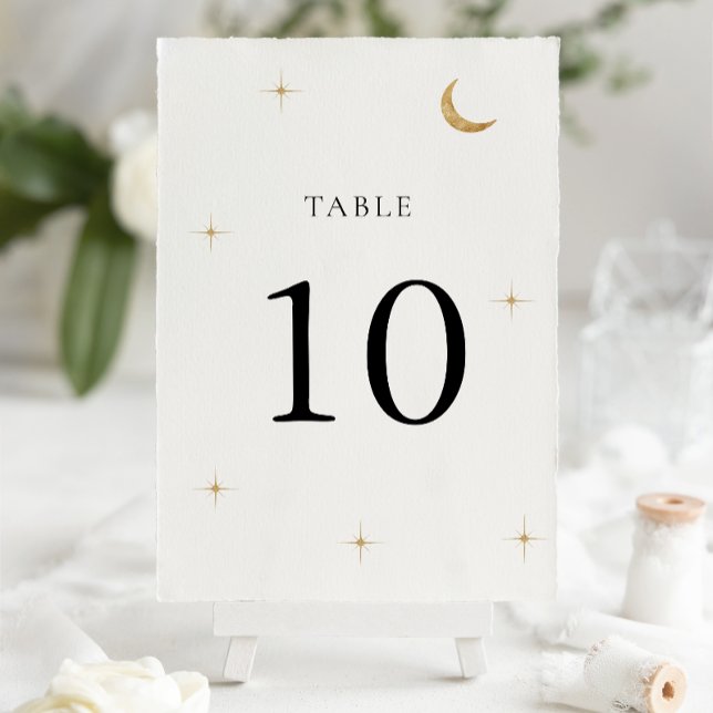 Numéro De Table Classic minimal Lune d'or céleste étoiles Mariage (Créateur téléchargé)