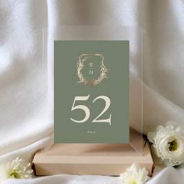 Numéro De Table Classic Sage & Cream Monogram Gold Crest Mariage