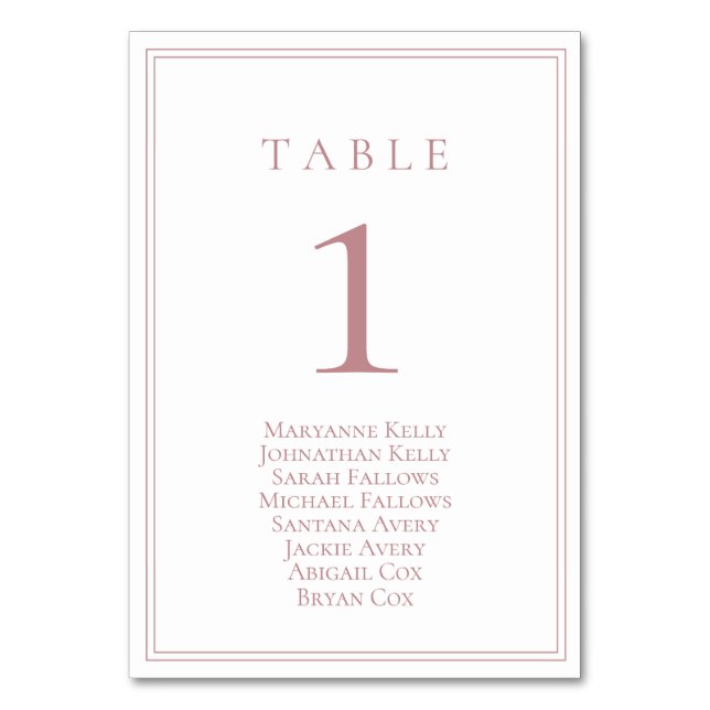 Numéro de table classique Dusty Rose avec tableau  (Dos)