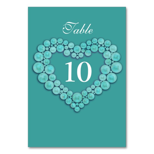 Numéro De Table Coeur de perles turquoise 11e anniversaire mariage (Par défaut)