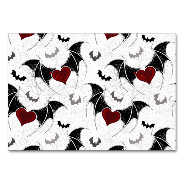Numéro De Table Coeur d'Halloween avec ailes de chauve-souris noir (Devant)